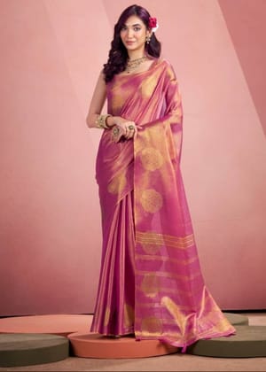 Blush Pink Handloom Tissue Soft Silk Saree
