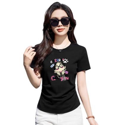 Graphic T-Shirt,Black Cotton Top, Casual Short Sleeve for Girls (Color-Black, Size-16 - 17 Years)