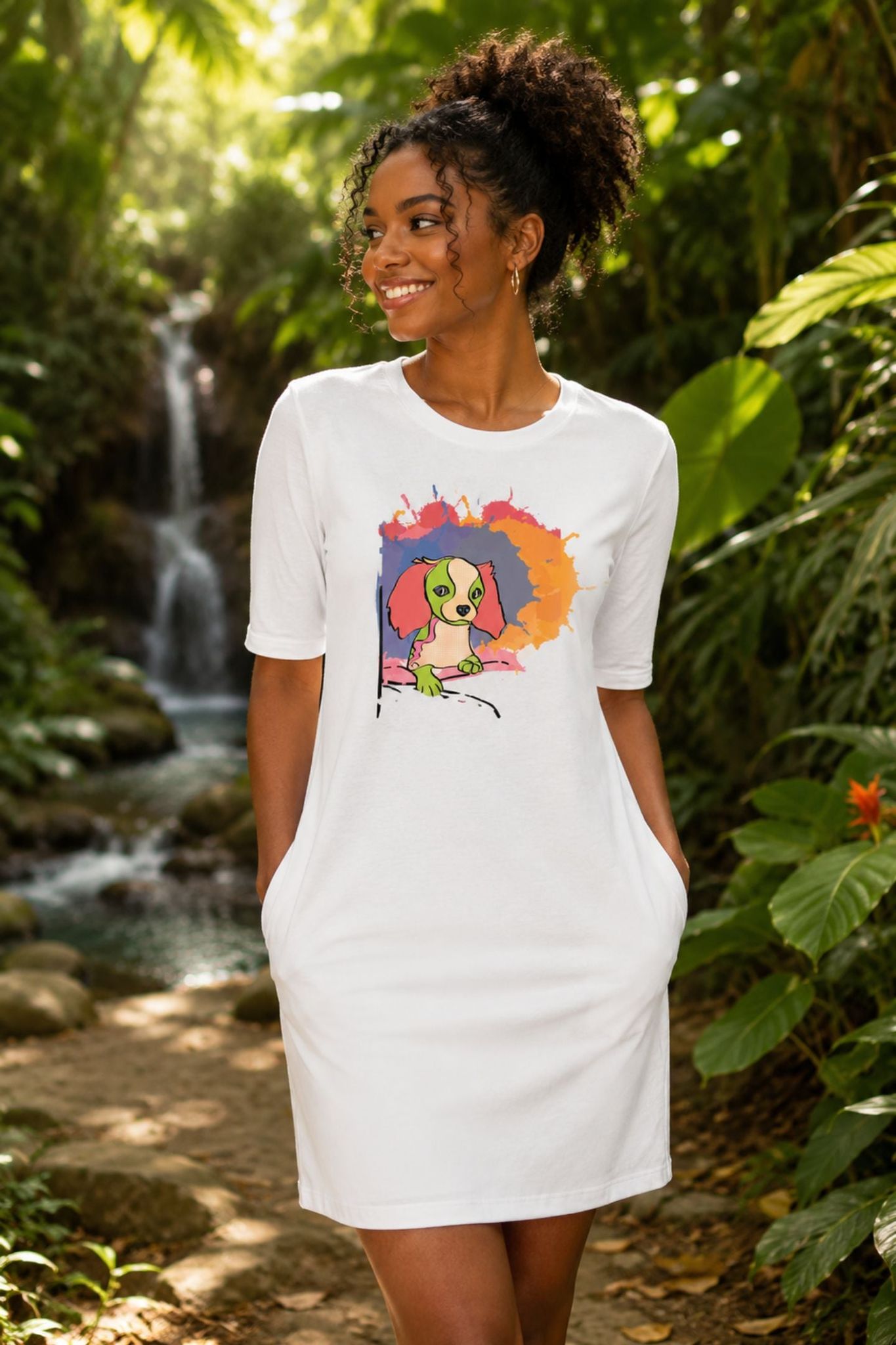 T-shirt Dress With Pockets - Cavalier King Charles Spaniel (4 Colours) (Slim Fit)
