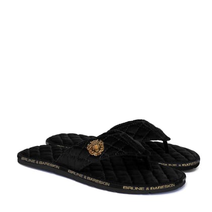 V-Shaped Quilted Slippers with Black Brand Lining Velvet-41/7