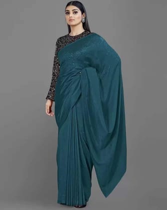 ANSH Womens Satin Solid Saree length (5.5m) & Blouse Piece Size (0.8m) (Multicolor)