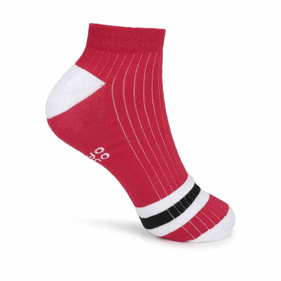 Striped Low Cut Socks-Red-White