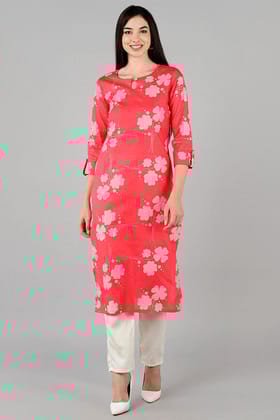 Pink Cotton Straight Kurta VCK8539