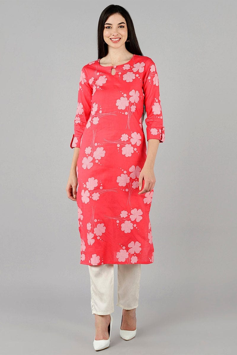 Pink Cotton Straight Kurta VCK8539