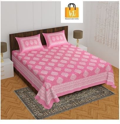 3001-Hometrade India-Standard King Size (90*108 Inches) Double Bedsheet With 2 Pillow Cover-RJ-14-Jaipur lining-4032