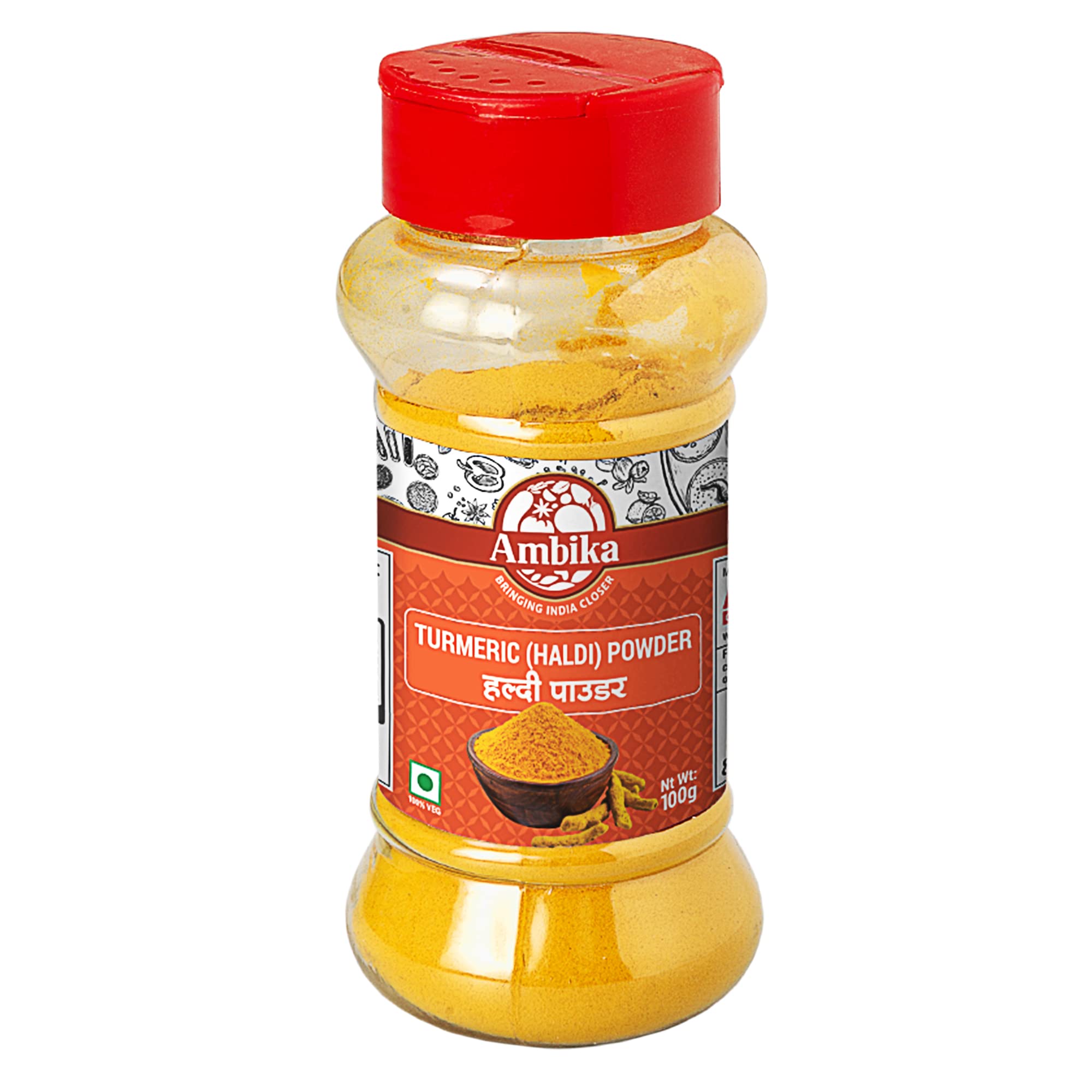 Ambika Turmeric Powder (Haldi Powder)100g | Rich In Essential Oil Turmeric Powder, High Curcumin Content Haldi Powder, With No Added Artificial Color, Flavor & Preservative (Bottle)