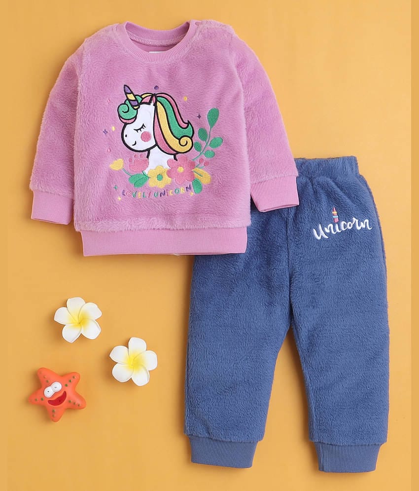 BUMZEE Pack of 1 Baby Girls Cotton Sweatshirt & Joggers ( Purple )