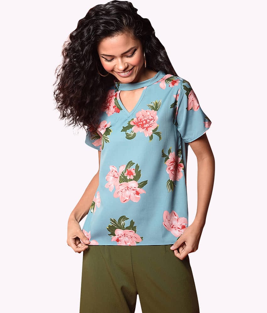 Chimpaaanzee Women's Crepe Regular Top ( Blue )