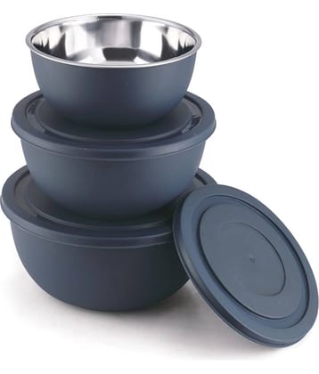 Classic Essentials Storage Mixing Bowl Set Of 3 - Stainless Steel Plain Bowl Set 18.5 cm ( Set of 1 ) Navy Blue