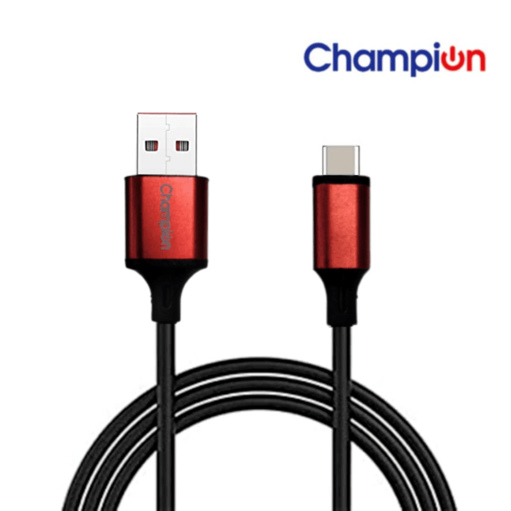 Champion USB to Type-C 3Amp Data Sync & Charging Cable Metal 1M for all Android & USB Type-C Devices (Red/Black)