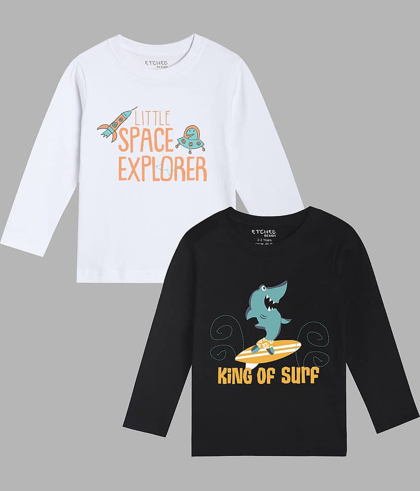 ETCHED DESIGN Pack of 2 Boys Cotton T-Shirt ( Multicolor )