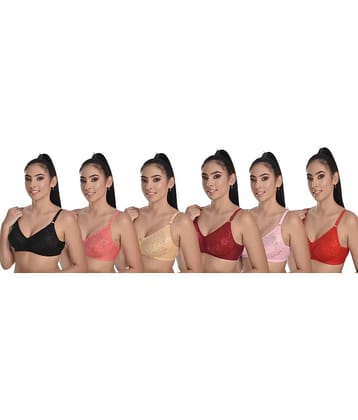 LadySoft Pack of 6 Cotton Blend Non Padded Everyday Bra For Women ( Multicolor )