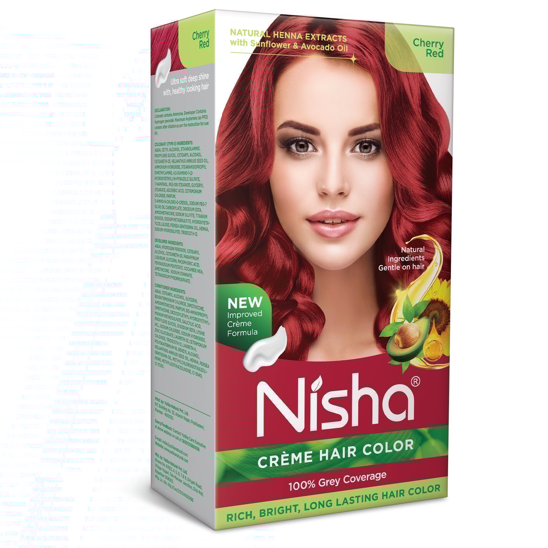 Nisha Creme Hair Color Cherry Red 120g, Permanent Hair Colour with Natural Henna Extracts, 100% Grey Coverage