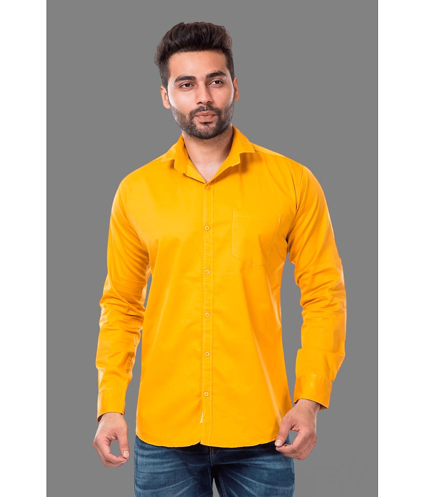 MOUDLIN - Yellow Cotton Blend Slim Fit Men's Casual Shirt ( Pack of 1 )