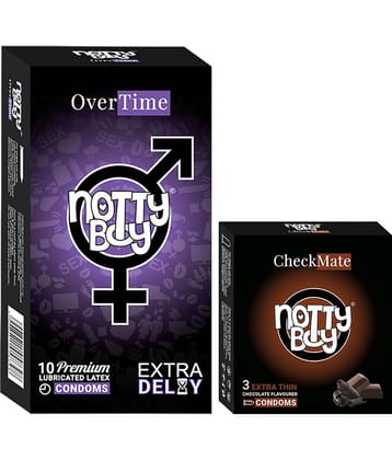 NottyBoy Over Time Long Last and Chocolate Flavoured Condoms - (Set of 2, 13 Pieces)