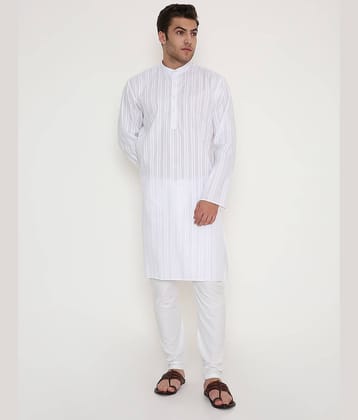 Maharaja Viscose Self Design Regular Fit Kurta Pyjama Set For Men ( White )
