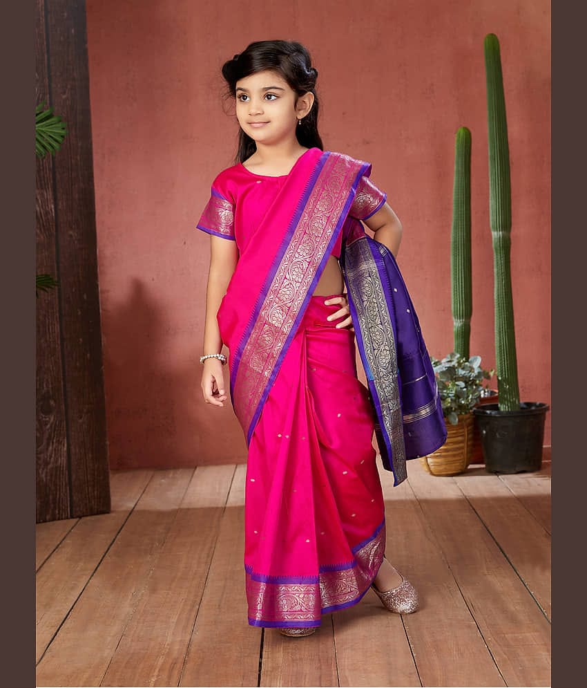 Aarika Silk Saree For Girls ( Pink , Pack of 1 )