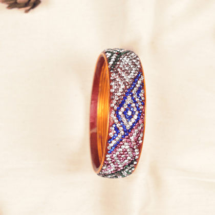 Ethnic blue and pink toned stone studded lac bangle-2-2
