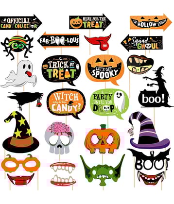 Zyozi 25 PCS Halloween Theme Party Photo Booth Props, Halloween Party Photo Booth Props for Kids Birthday Party Supplies (Multicolor)
