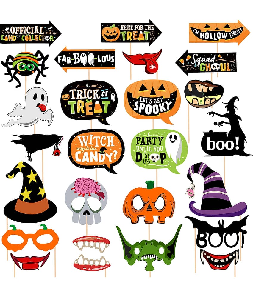 Zyozi 25 PCS Halloween Theme Party Photo Booth Props, Halloween Party Photo Booth Props for Kids Birthday Party Supplies (Multicolor)