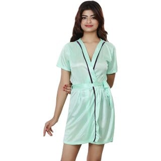 Nivcy Women Solid Nightwear Satin Light Green (Small)