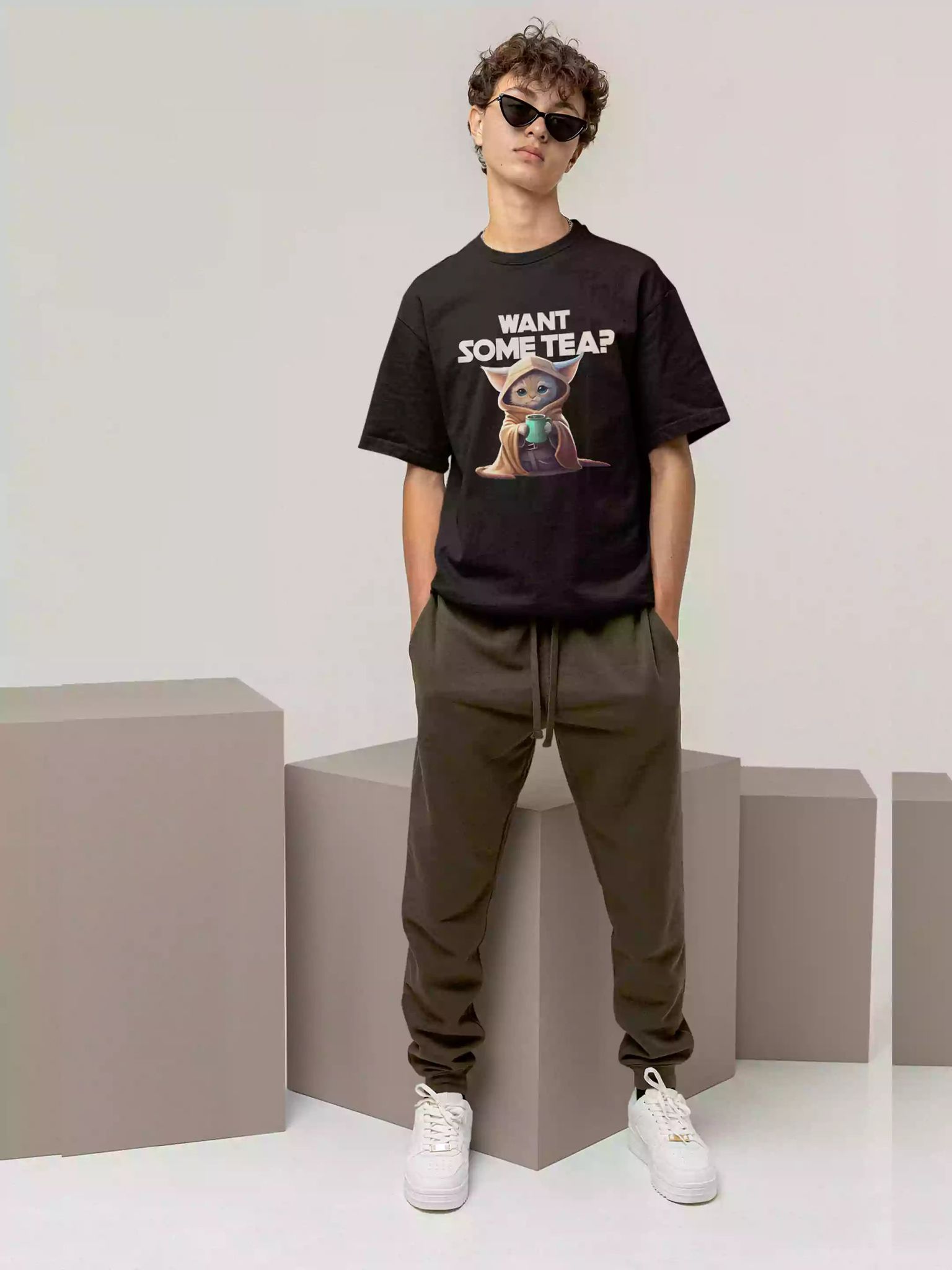 Want some tea - Sukhiaatma Unisex Oversized Black T-shirt-M-44