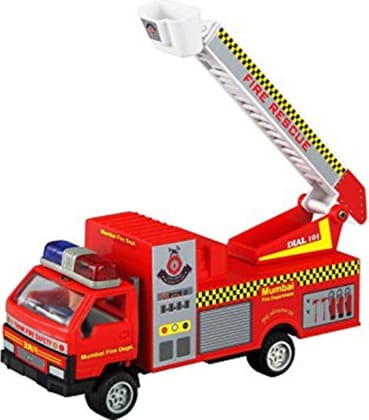 Fire Brigade in Pull Back Action with Rotating&Extendable Ladder,Red, 1 Piece, Kid_assorted colour