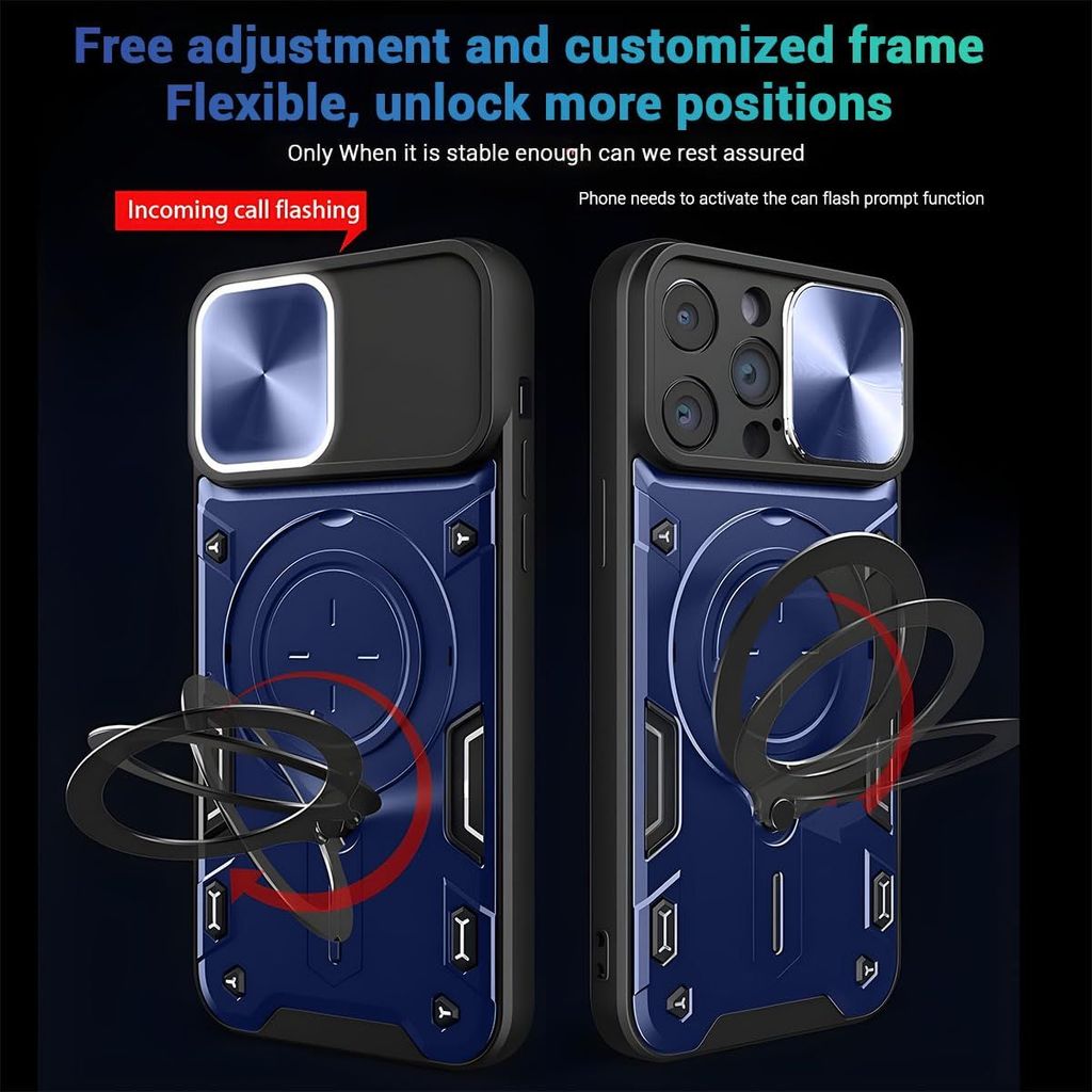 LIRAMARK Back Cover Case Compatible with iPhone 15 Pro (6.1 inch) with Stand & Slider Camera Military Grade Drop Protection