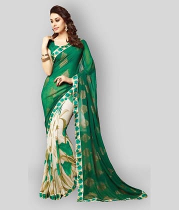 Gazal Fashions Chiffon Saree With Unstitched Blouse Piece ( Green,Beige )