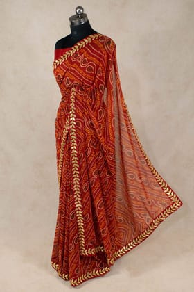 KSDS Traditional Bandhani Georgette Saree with Gota Border