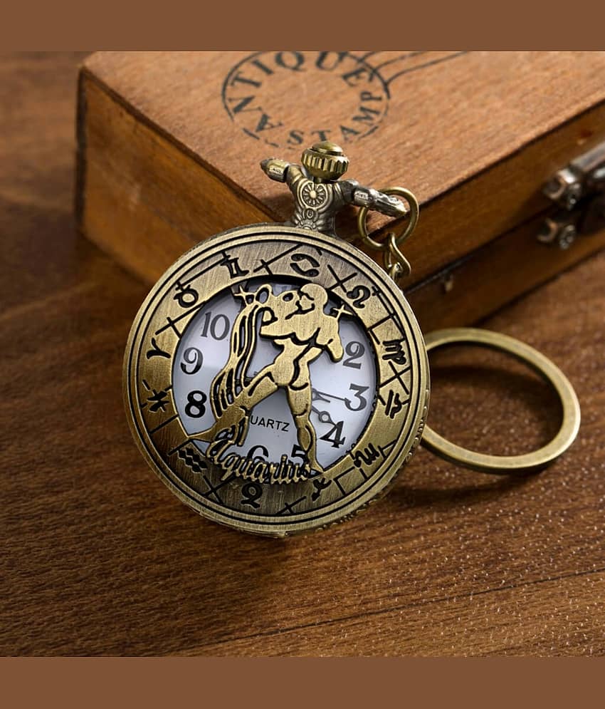 GT Gala Time Zodiac Sign Aquarius Pocket Watch Car Bike Key Chain with Key Ring Men, Woman Gift Key Chain