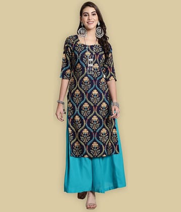 Ethnic Basket Crepe Printed Straight Women's Kurti - Navy Blue ( Pack of 1 )