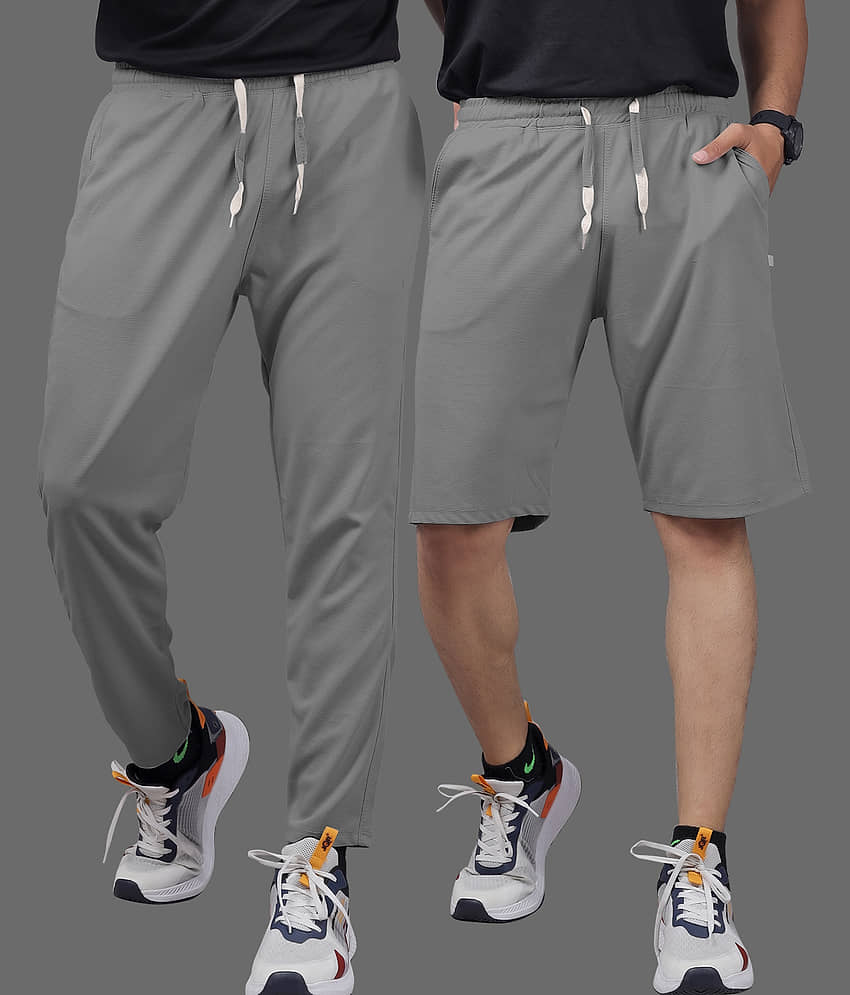 Septem Dark Grey Cotton Blend Men's Gym Shorts ( Pack of 2 )