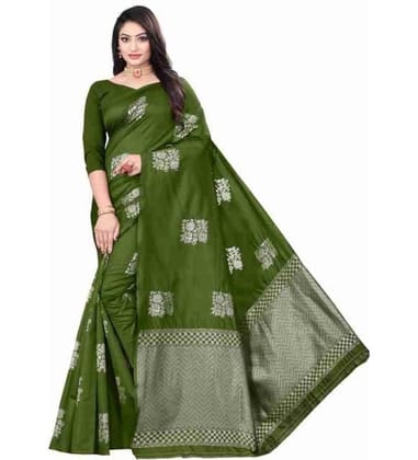Women's Soft Lichi Silk Printed Saree With Unstitched Blouse 5.5Mtr (Green)-PID63576