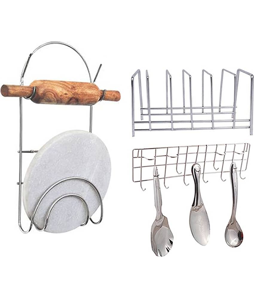 JISUN Silver Stainless Steel Storage Racks ( Pack of 3 )