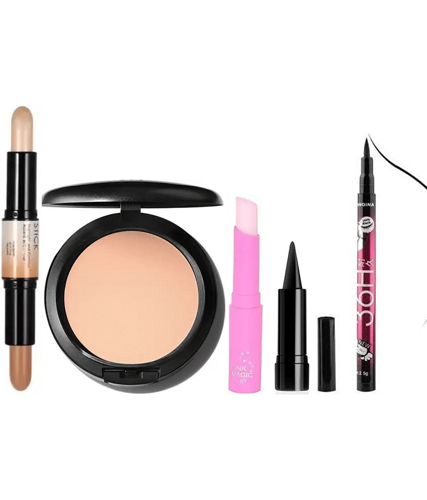swenky compact with waterproof eyeliner color changing lip balm kajal & contour stick (Pack of 5)