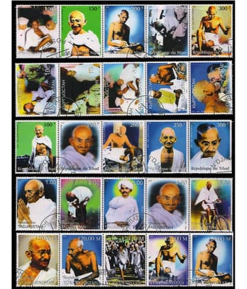 Hop n Shop - MAHATMA GANDHI Niger, Tchad, Tajikistan, Turkmenistan, Kyrgyzsan- Used C.T.O Stamps 25 Stamps