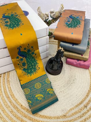 KANCHIVARAM SILK SAREE SOFT SILK SAREE WITH BLOUSE Kali3