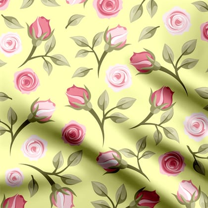 Pastel Rose Floral Print Fabric-Cotton