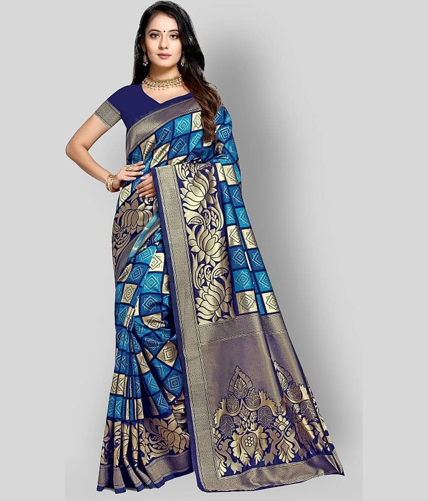 NENCY FASHION Silk Blend Printed Saree With Unstitched Blouse Piece ( Multicolor )