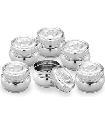 Dynore 6- Smiley Dabba Steel Silver Spice Container ( Set of 6 )