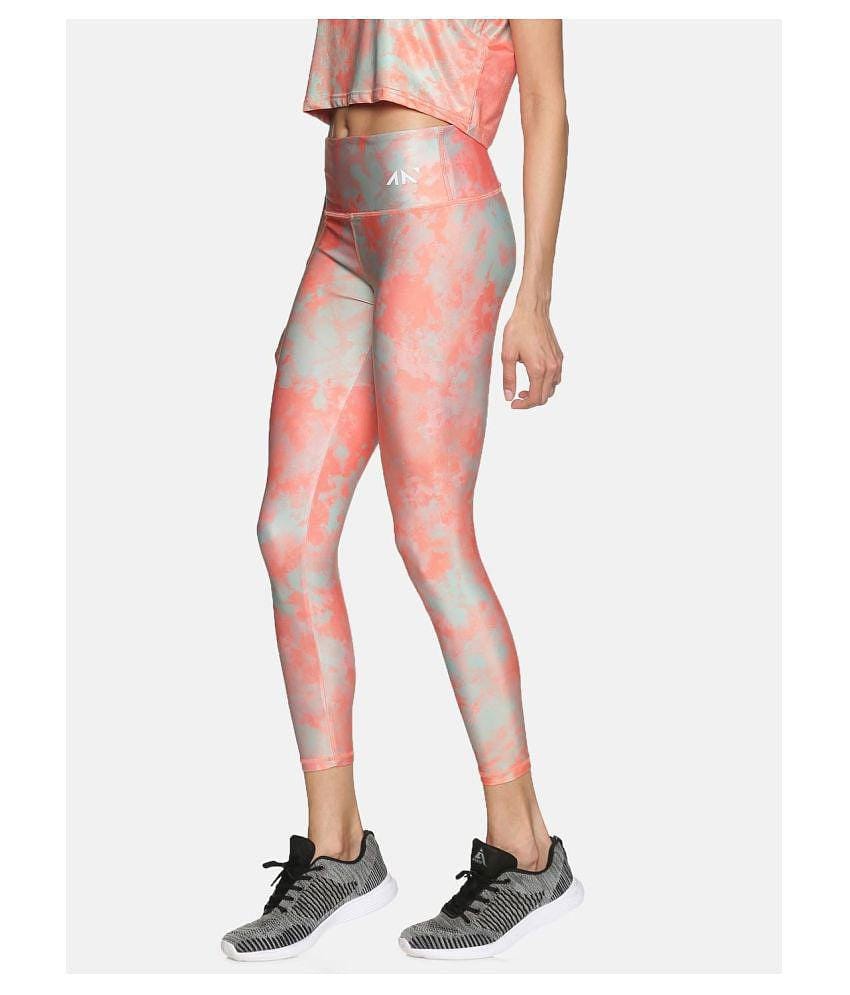 Aesthetic Nation Orange Polyester Lycra Printed Tights - Single - M