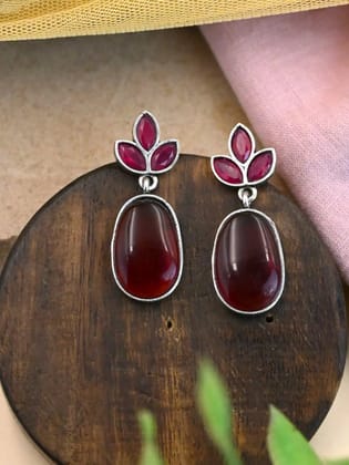 Trendy Oxidised Monalisa Dangler Earrings with Elegant Details | Sarichka-Maroon