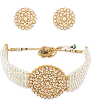Sunhari Jewels - White Pearls Necklace Set ( Pack of 1 )
