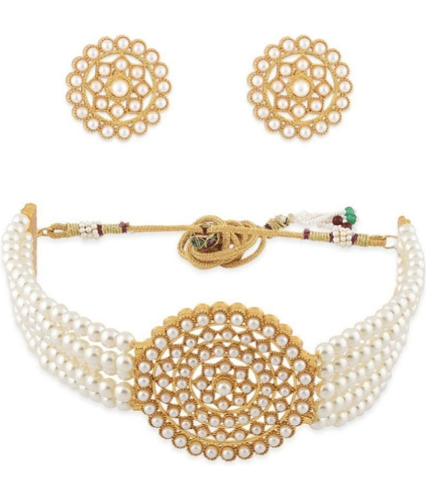 Sunhari Jewels - White Pearls Necklace Set ( Pack of 1 )