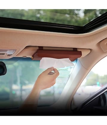 Car Tissue Dispenser Leather Brown