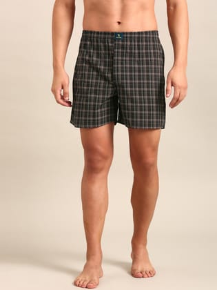 Brown & Black Checked Cotton Boxer-M
