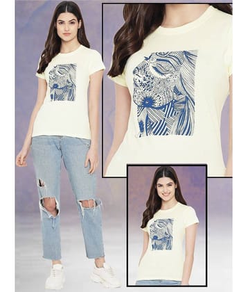 Fabflee Women Cotton Printed Regular Fit Round Neck T-Shirt ( Yellow )