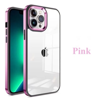iPhone 13 Series Square Plating Color Frame Clear Case With Camera Bumper-iPhone 13 Pro Max / Pink