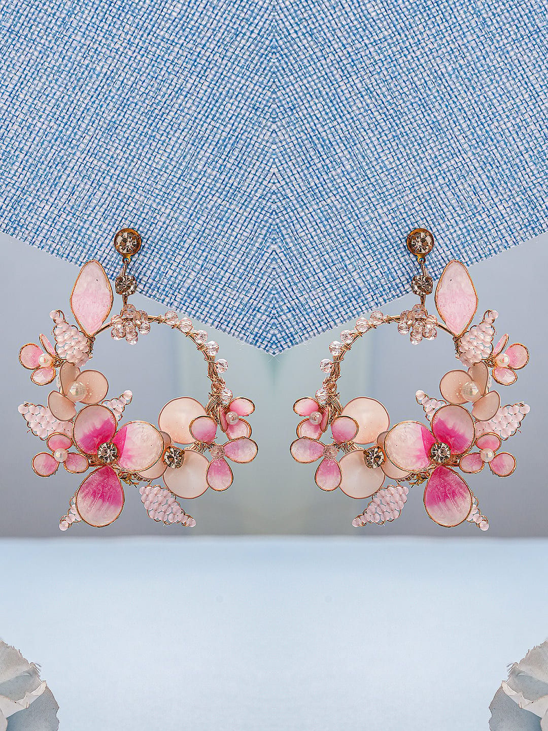 Pink Enamelled Floral Designer Luxe Earrings